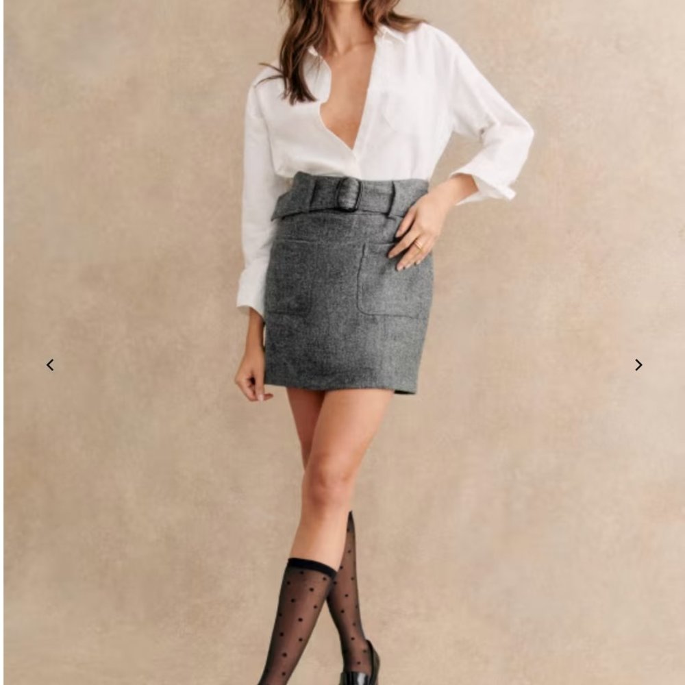 Sezane Gillie Skirt Mottled Charcoal Grey Fr 34/US 2